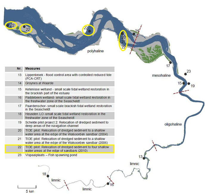 Figure 1. Location of the different sandbars (Western Scheldt, Westerschelde)